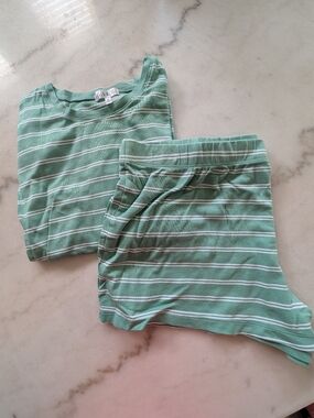LAKE Pajamas Pima Cotton crew Long-short Set In Meadow Stripe